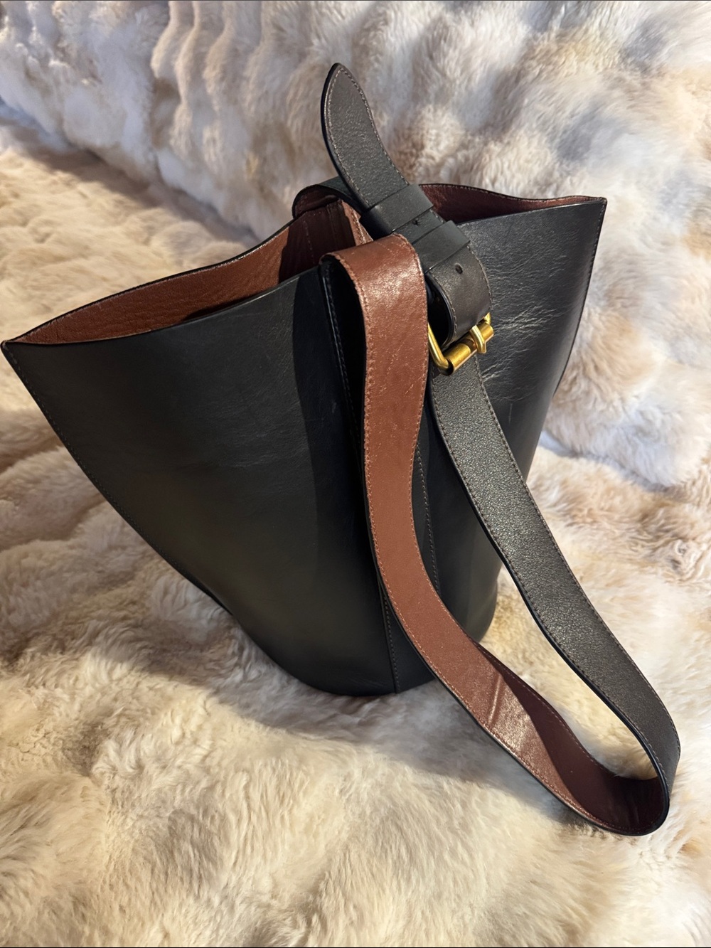 Soeur Black Leather Shoulder Bucket Bag